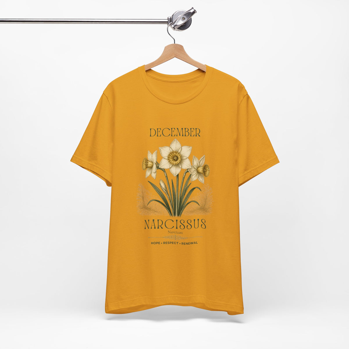 December Birth Flower Tee | Narcissus & Holly Celestial Design | Birthday Gift