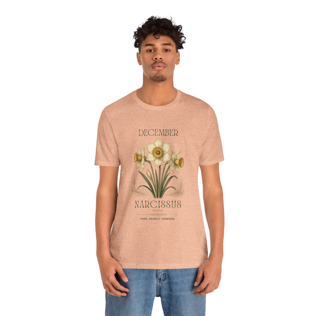 December Birth Flower Tee | Narcissus & Holly Celestial Design | Birthday Gift