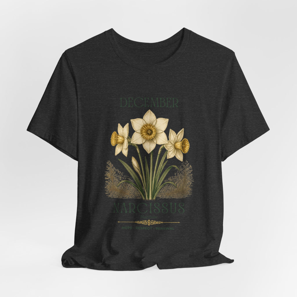 December Birth Flower Tee | Narcissus & Holly Celestial Design | Birthday Gift