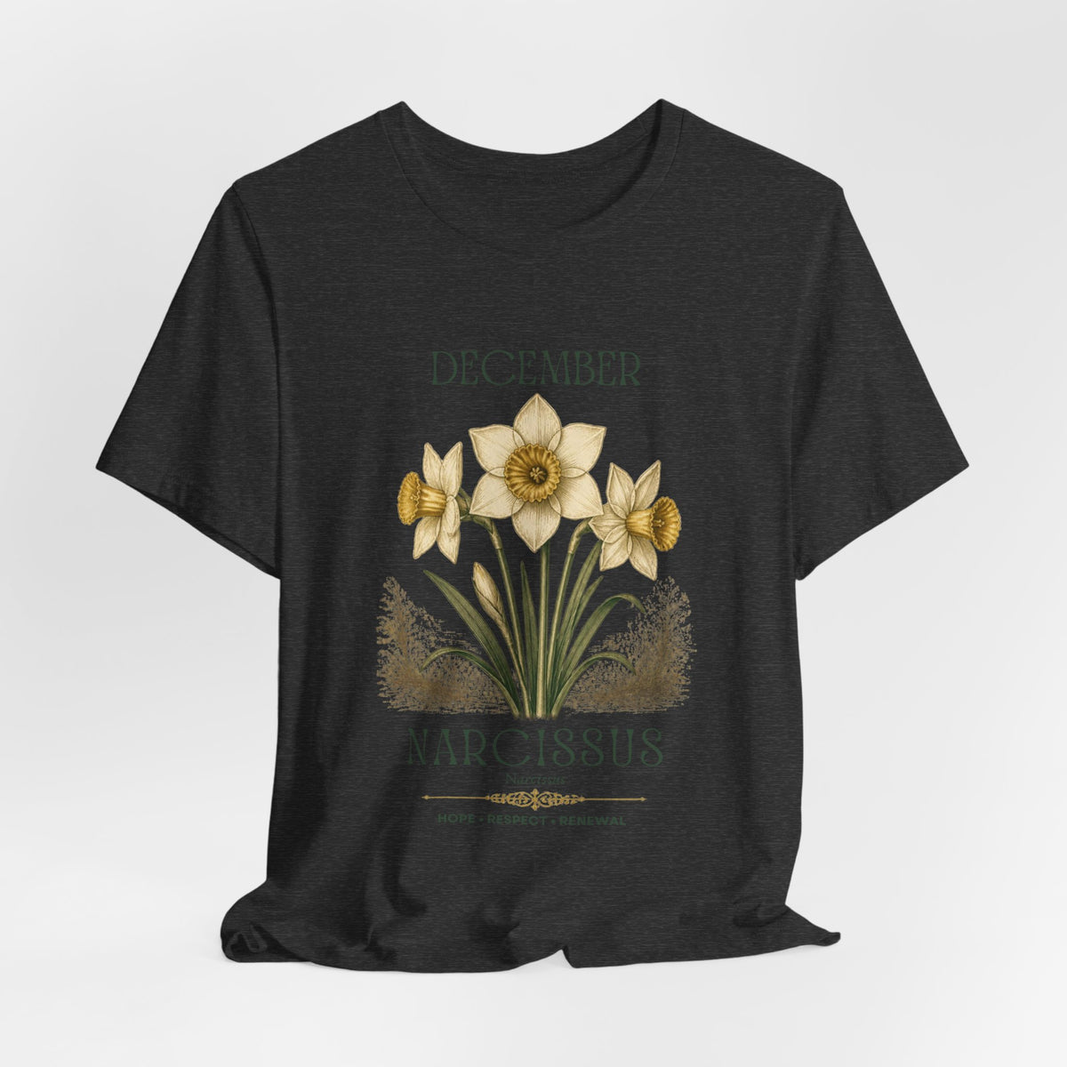 December Birth Flower Tee | Narcissus & Holly Celestial Design | Birthday Gift