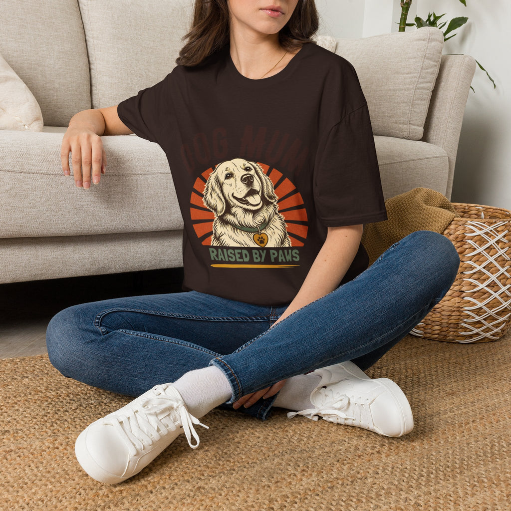 Dog Mum Raised By Paws T-Shirt | Golden Retriever Retro
