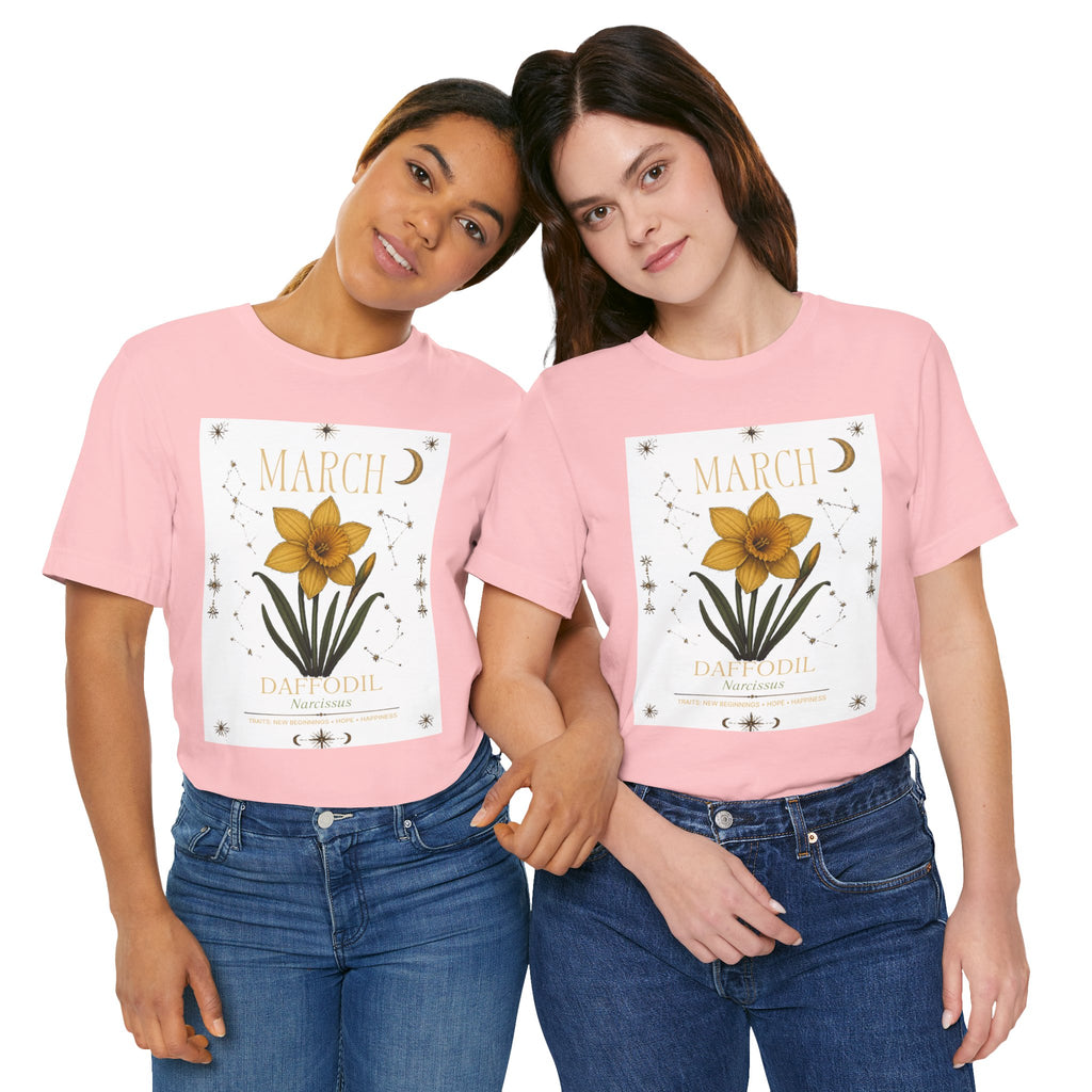 March Zodiac/Celestial aesthetics with birth flower — Birth Month Flower Tee