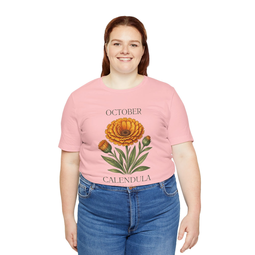 October Birth Flower Tee | Marigold & Cosmos Celestial Design | Birthday Gift