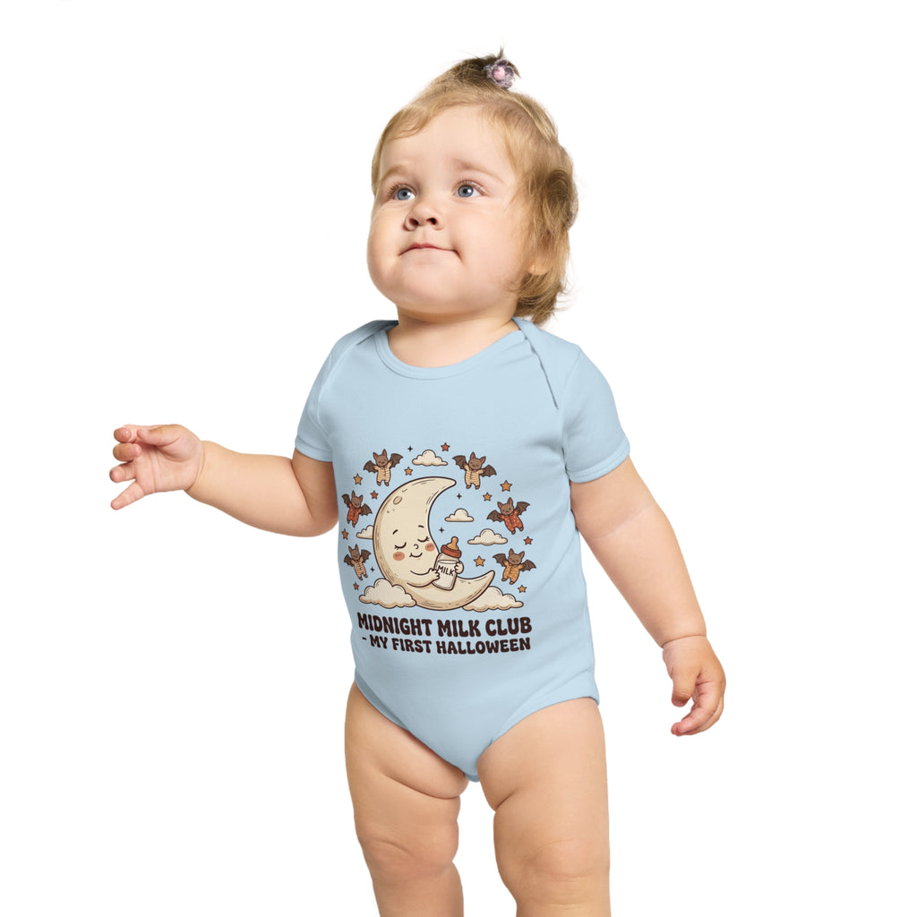 Halloween Baby Bodysuit — "Midnight Milk Club: My First Halloween" Cute Moon & Cupcake Infant One-Piece