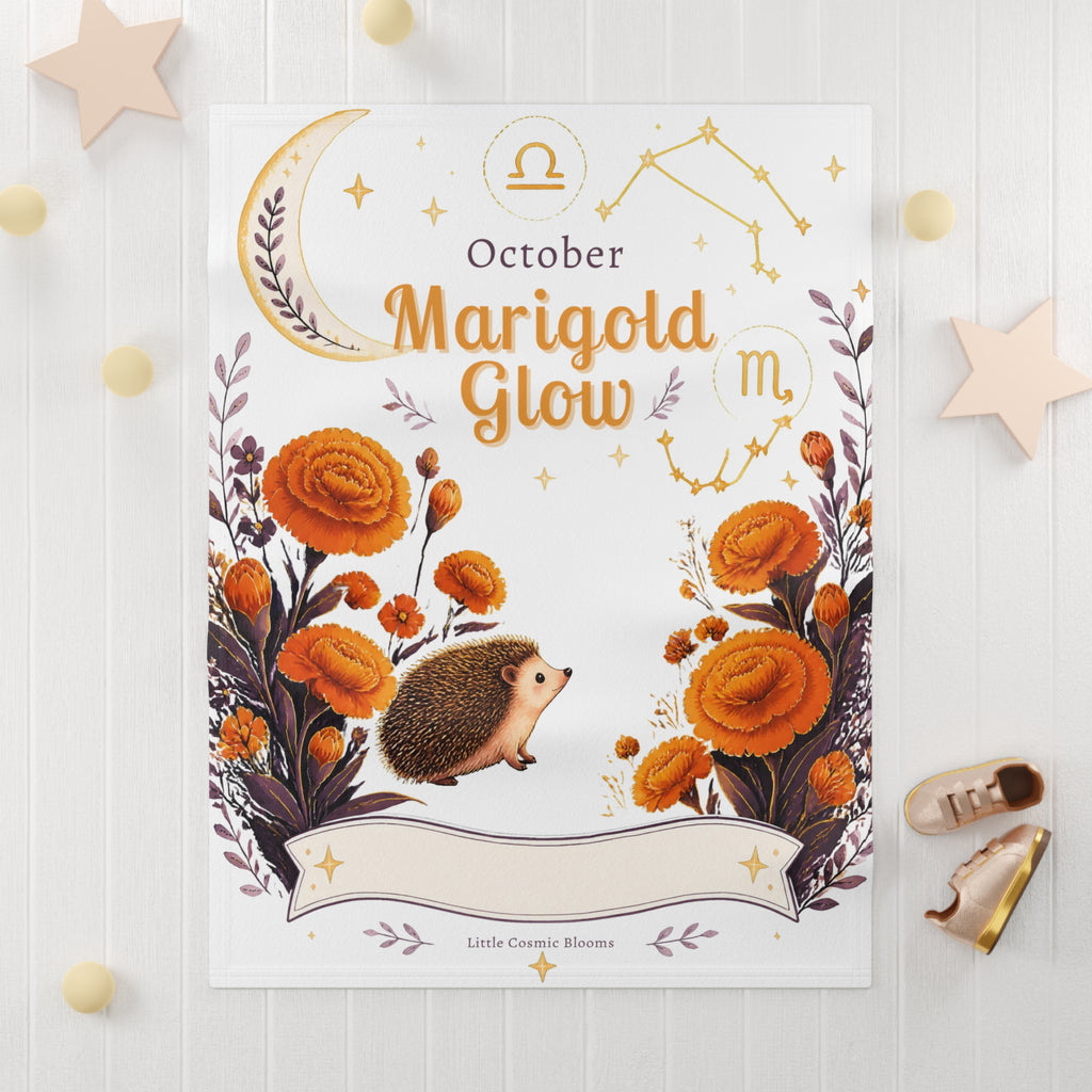 October Marigold Glow Baby Blanket — Zodiac Hedgehog Fleece
