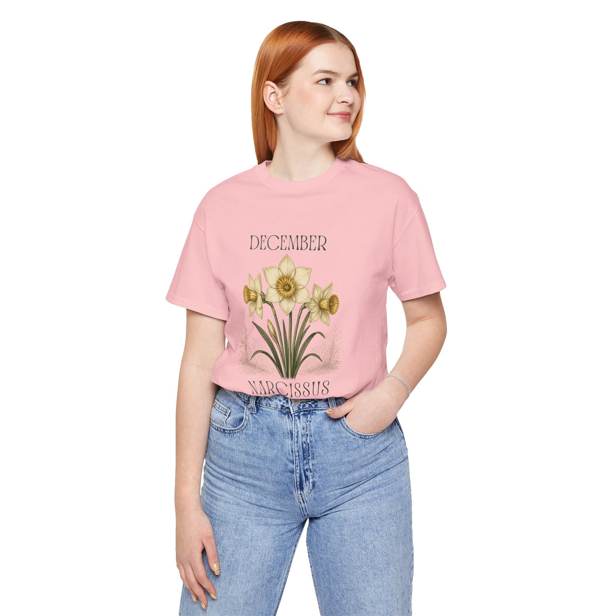 December Birth Flower Tee | Narcissus & Holly Celestial Design | Birthday Gift