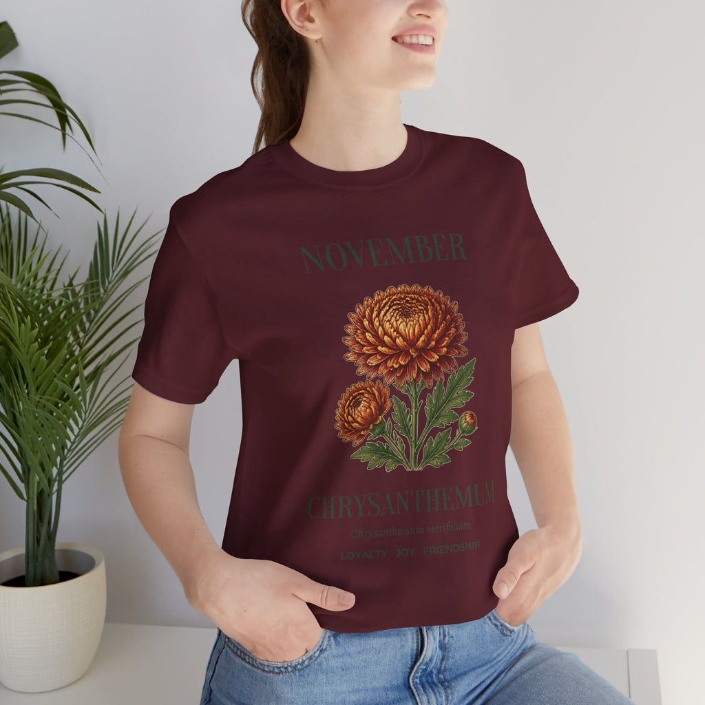 November Birth Flower Tee | Chrysanthemum Celestial Design | Birthday Gift