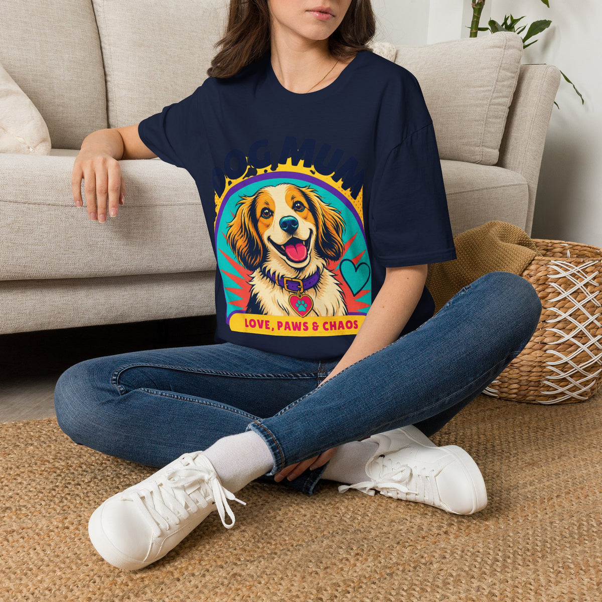 Dog Mum T-Shirt | Cute Happy Dog Illustration, Love Paws & Chaos