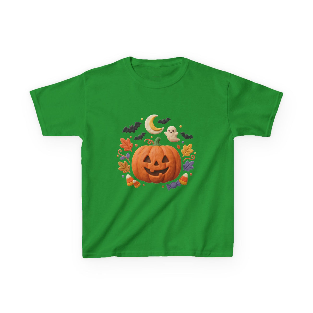 Jack-o'-Lantern Pumpkin Kids Tee | Halloween Ghosts, Bats, Moon, Autumn Leaves