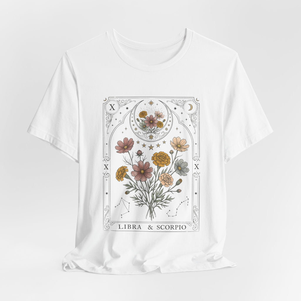 Libra & Scorpio Floral Zodiac T‑Shirt — Botanical Horoscope Tee