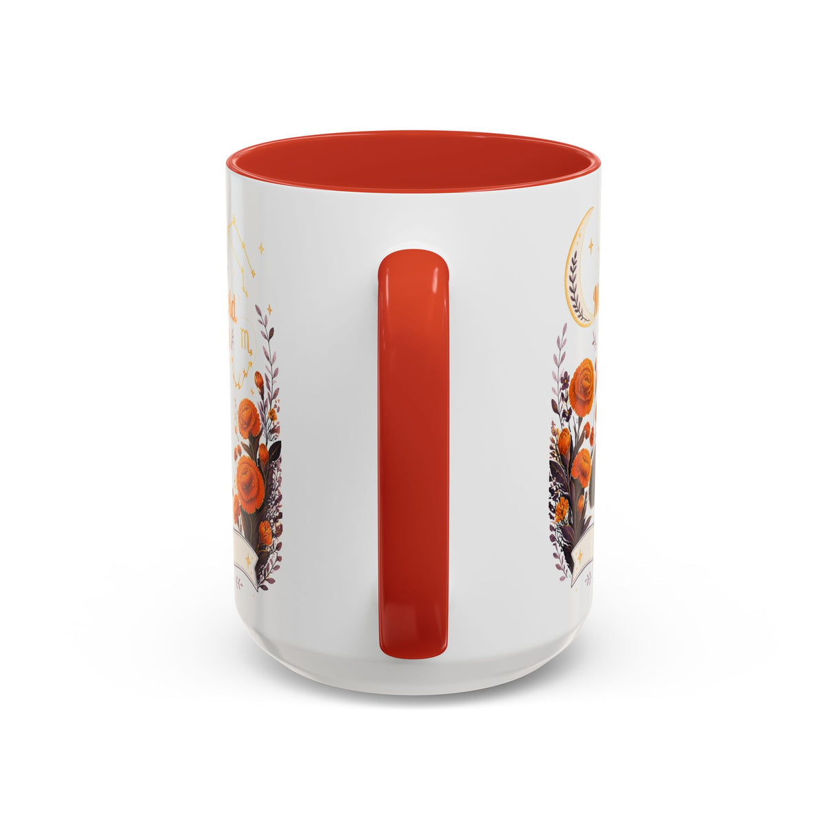 October Birth Flower Marigold Glow Accent Coffee Mug — Zodiac Libra Floral Hedgehog