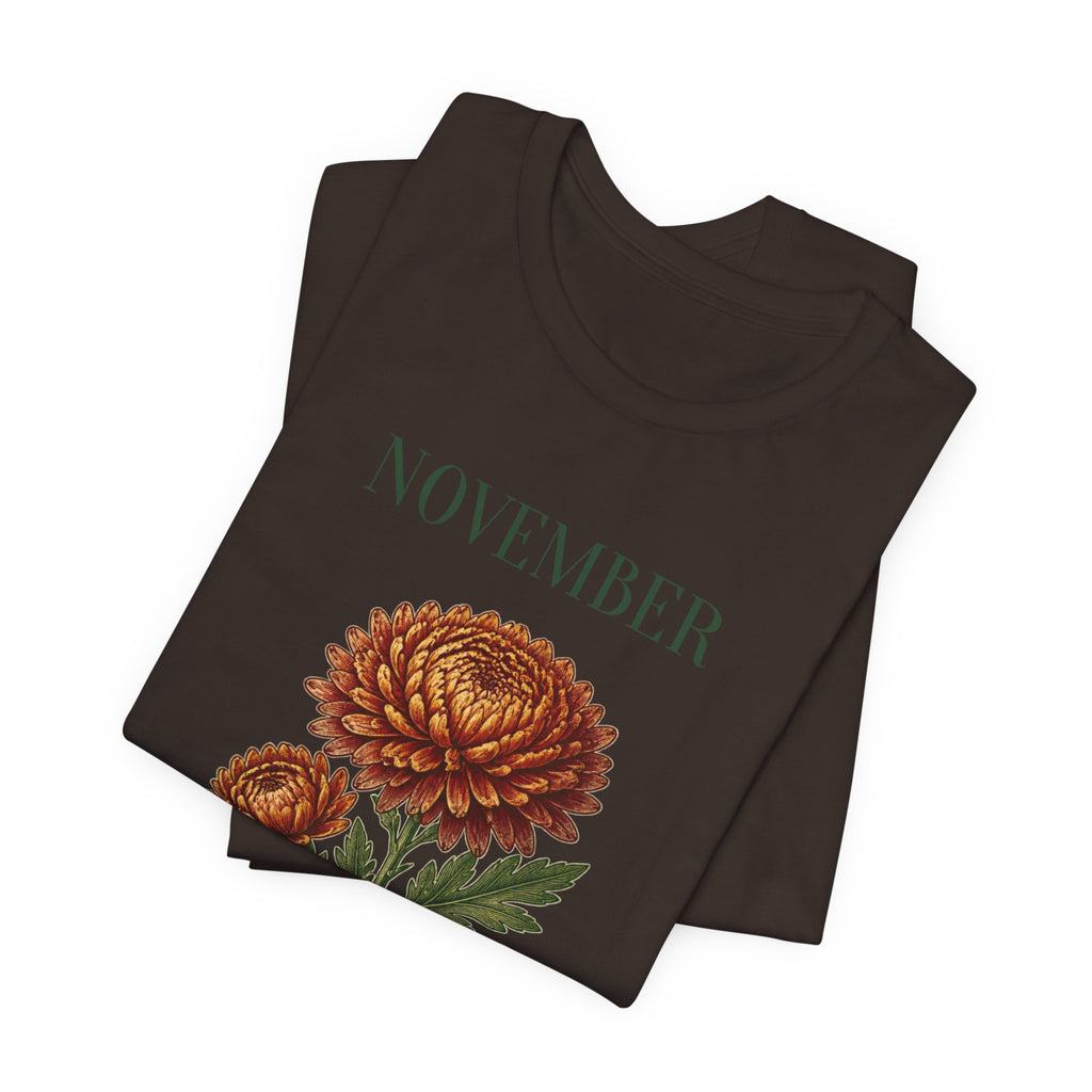 November Birth Flower Tee | Chrysanthemum Celestial Design | Birthday Gift