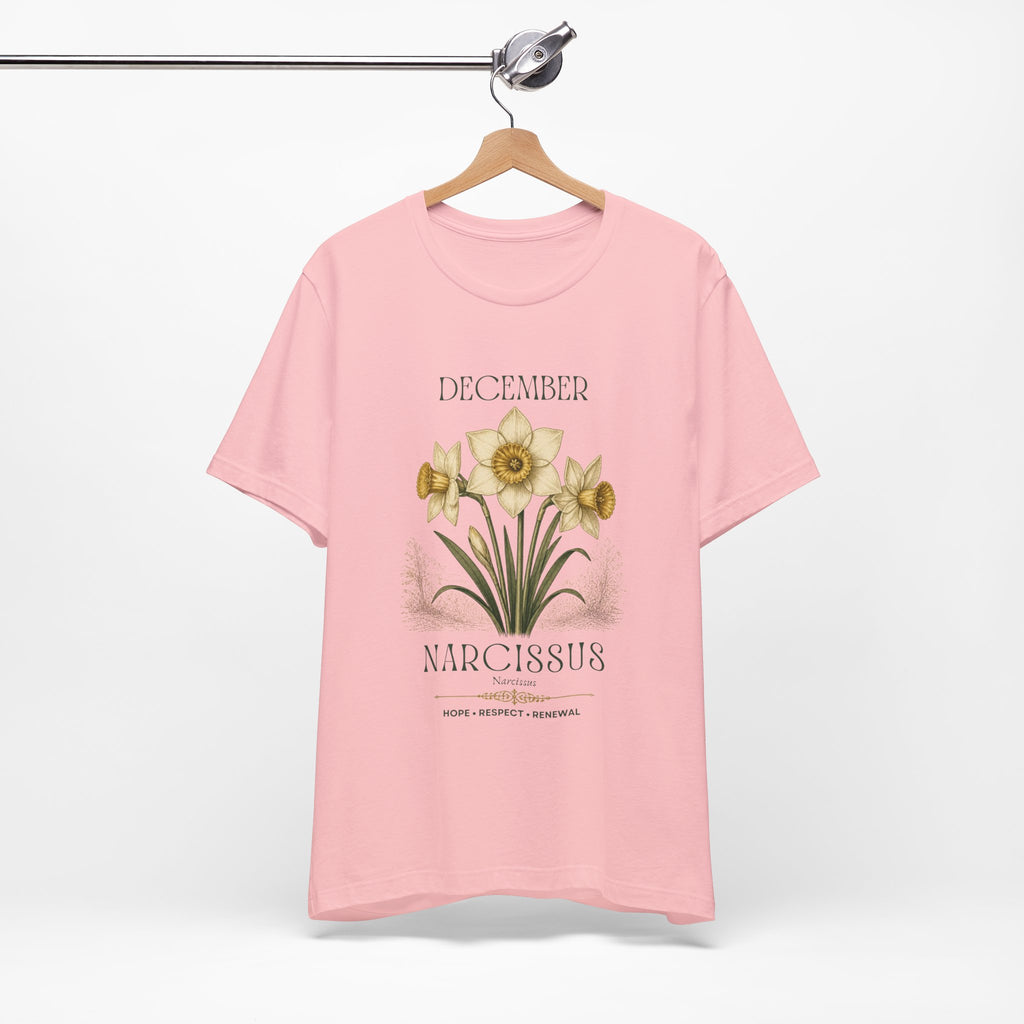 December Birth Flower Tee | Narcissus & Holly Celestial Design | Birthday Gift