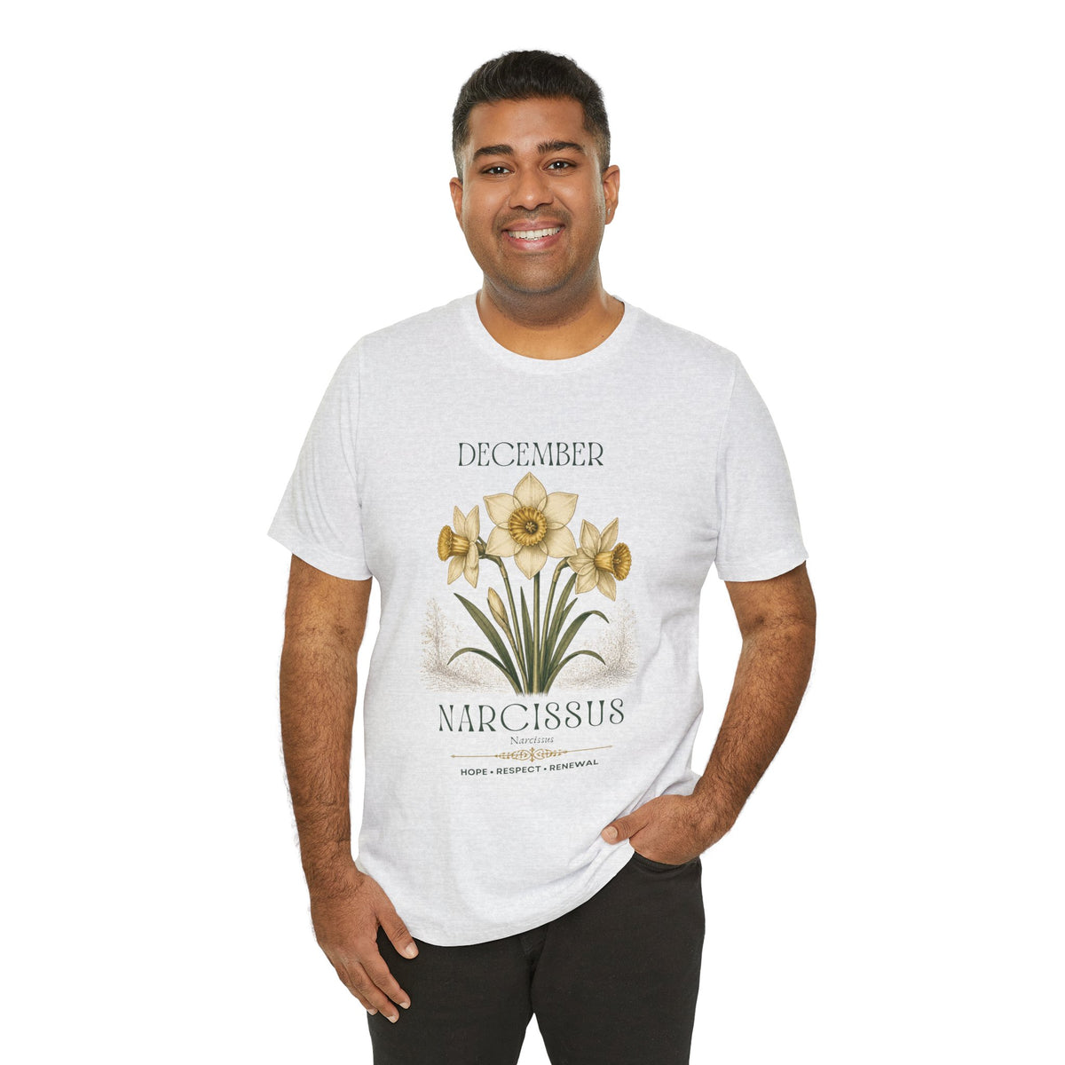 December Birth Flower Tee | Narcissus & Holly Celestial Design | Birthday Gift