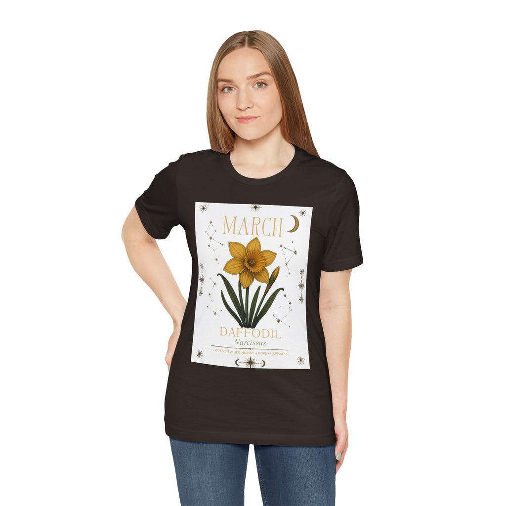 March Zodiac/Celestial aesthetics with birth flower — Birth Month Flower Tee