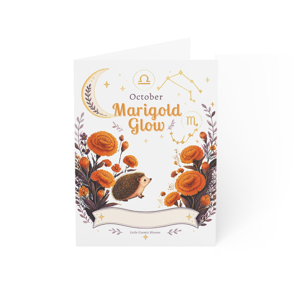 October Birth Marigold Glow Greeting Card — Zodiac Libra Autumn Floral Note (1/10/30/50 pcs)