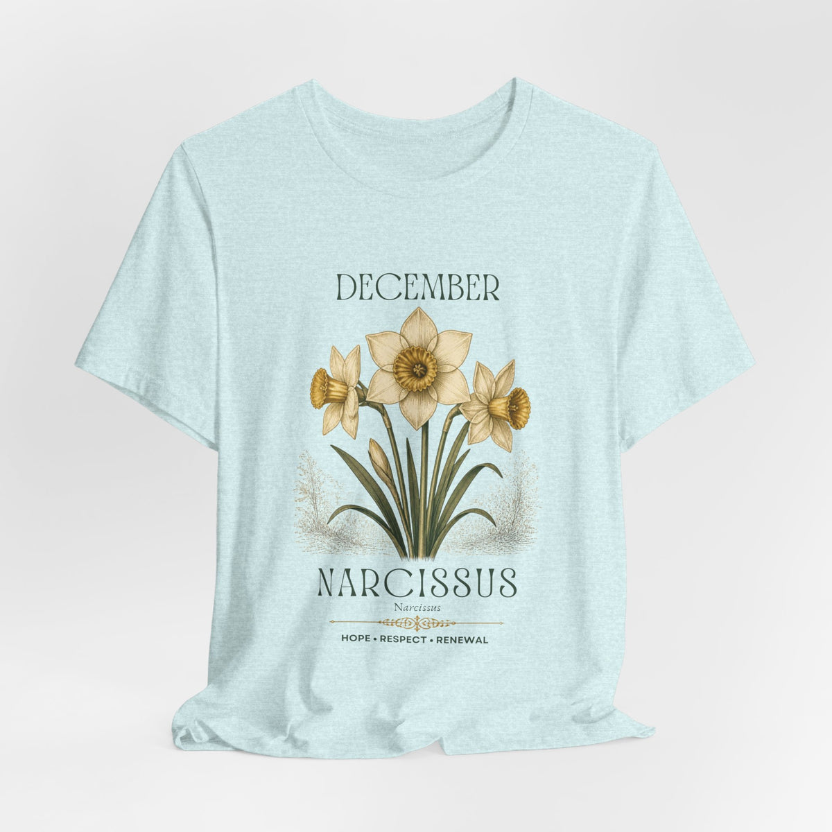 December Birth Flower Tee | Narcissus & Holly Celestial Design | Birthday Gift