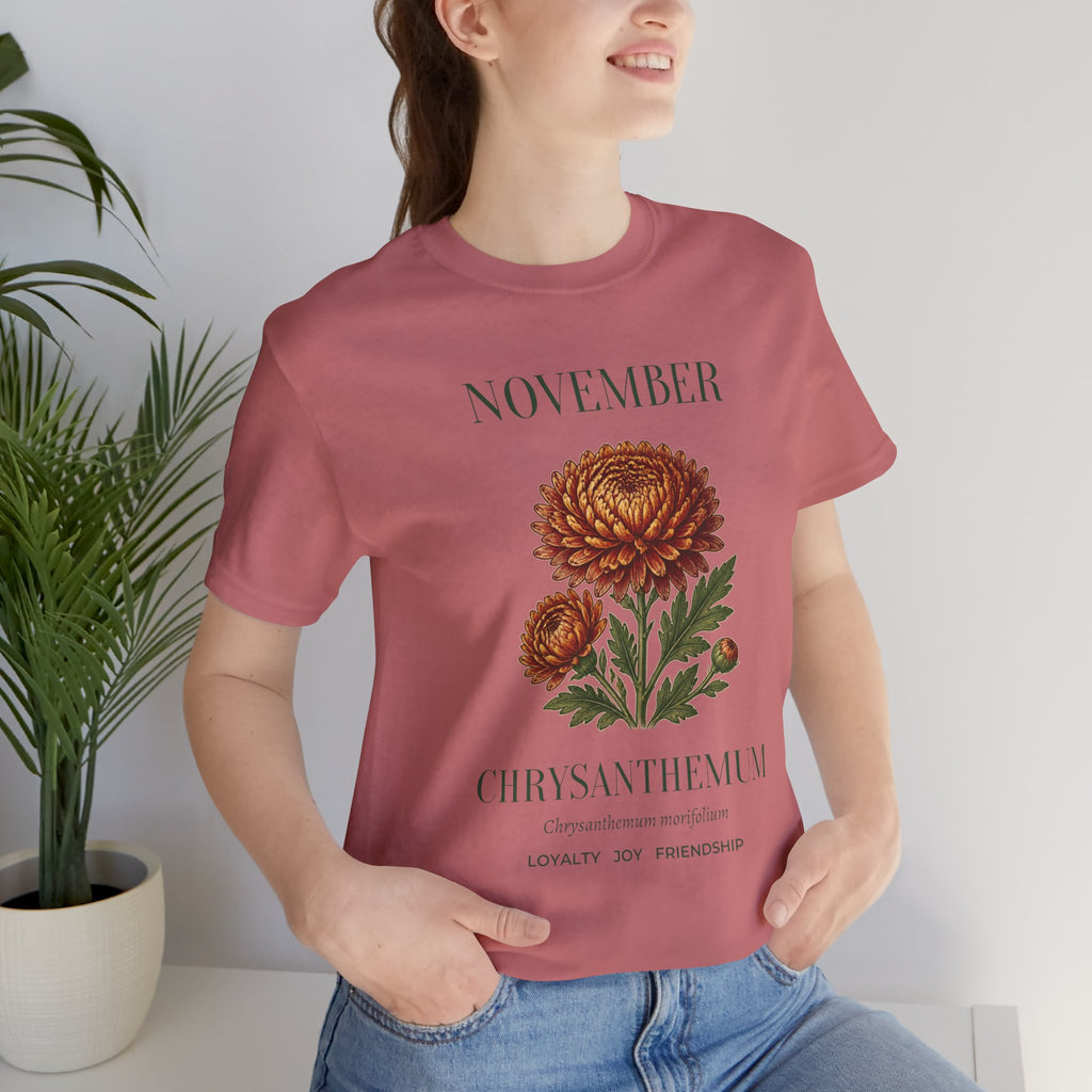 November Birth Flower Tee | Chrysanthemum Celestial Design | Birthday Gift