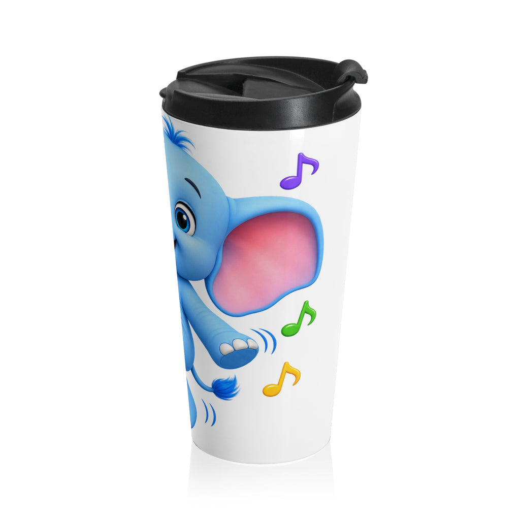 Cute Blue Elephant Stainless Steel Travel Mug – Kids’ Musical Safari Tumbler