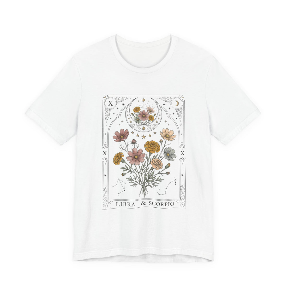 October - Libra & Scorpio Floral Zodiac Birth Flower T‑Shirt — Botanical Horoscope Tee