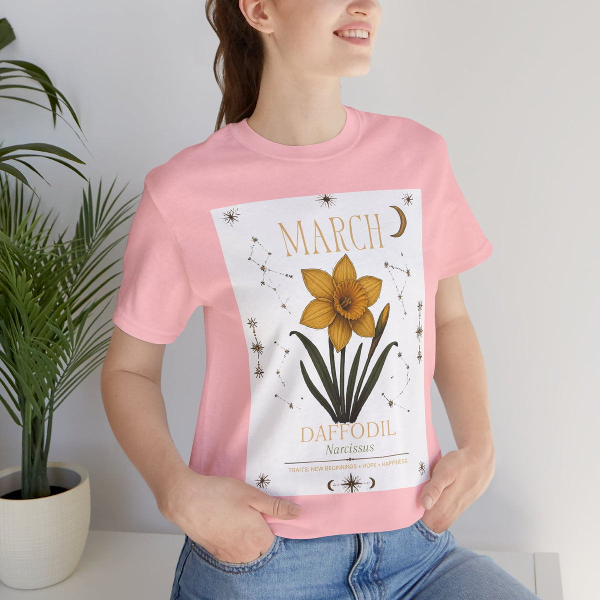 March Zodiac/Celestial aesthetics with birth flower — Birth Month Flower Tee