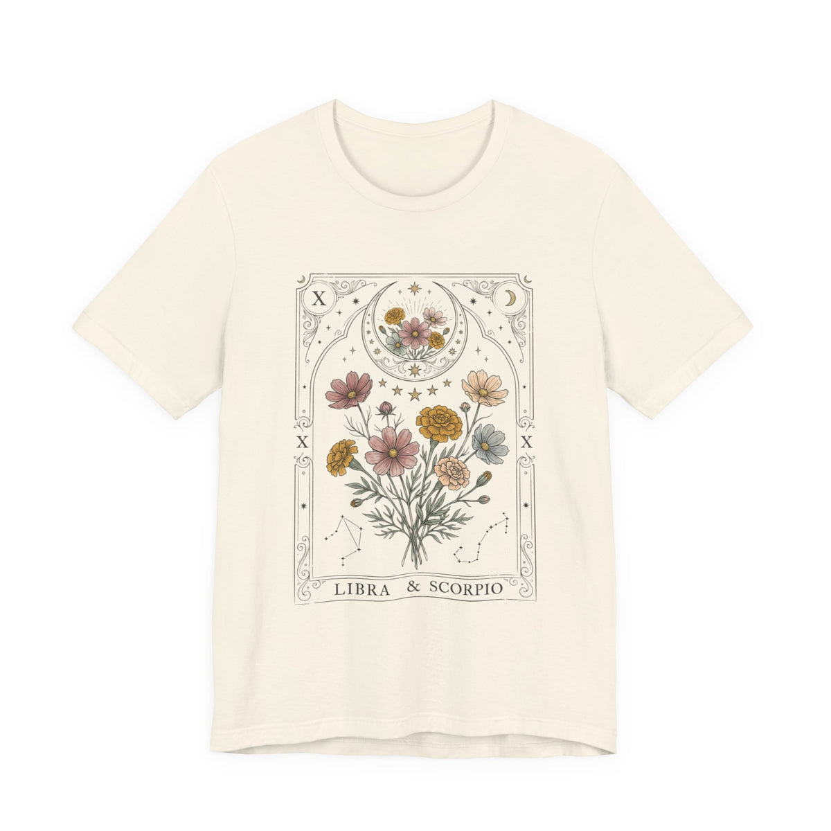 October - Libra & Scorpio Floral Zodiac Birth Flower T‑Shirt — Botanical Horoscope Tee