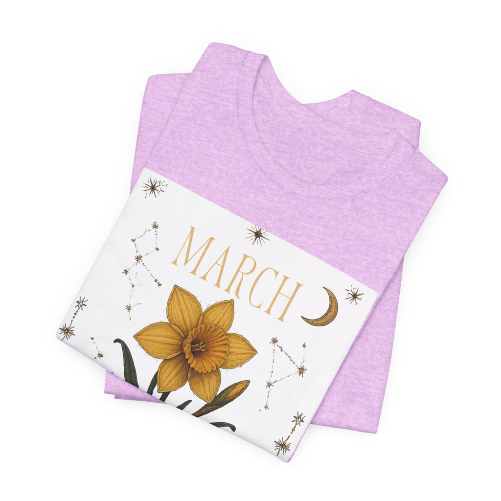 March Zodiac/Celestial aesthetics with birth flower — Birth Month Flower Tee