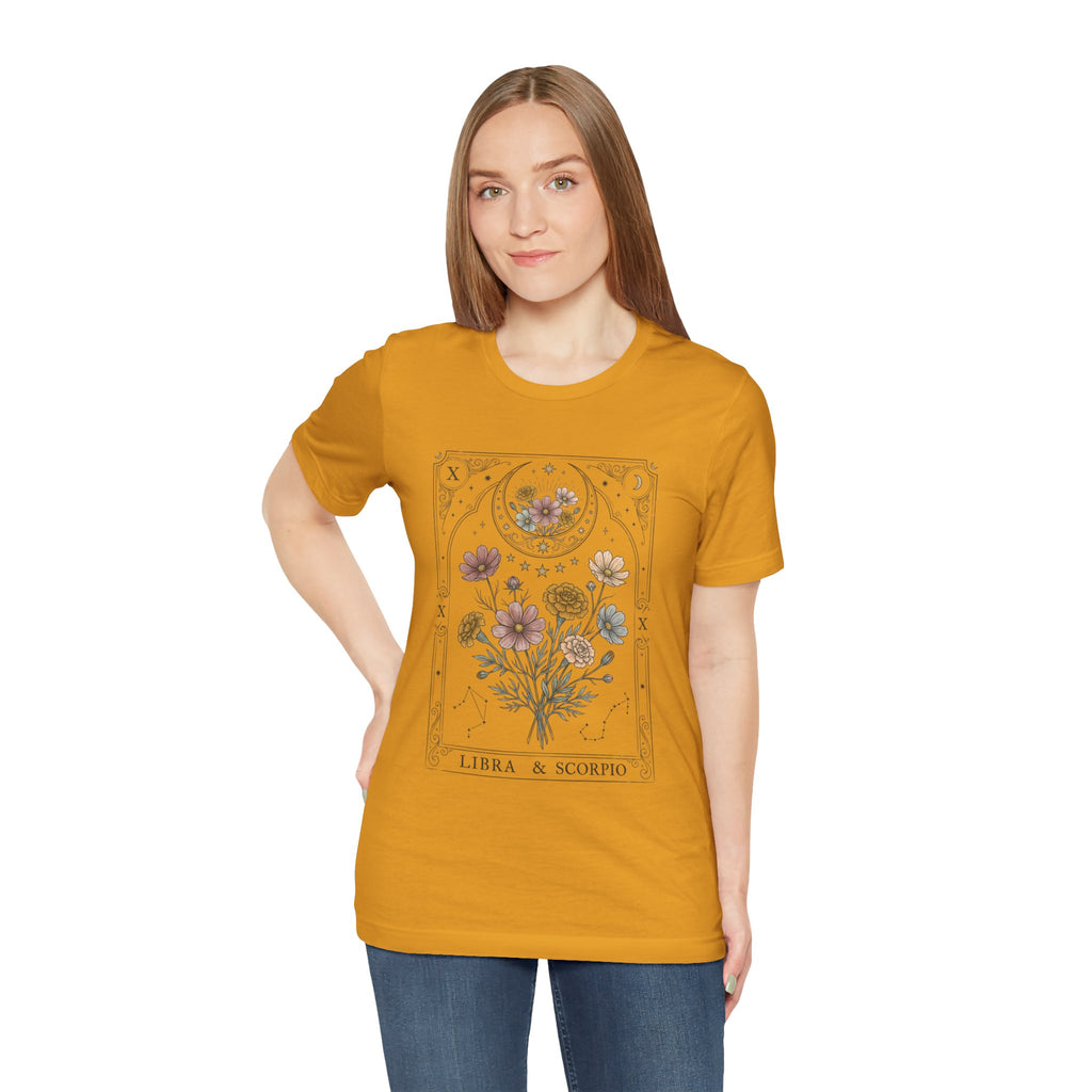 Libra & Scorpio Floral Zodiac T‑Shirt — Botanical Horoscope Tee