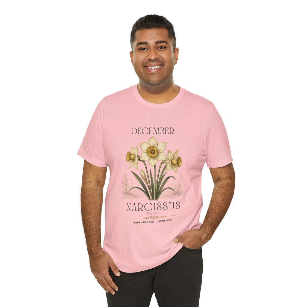 December Birth Flower Tee | Narcissus & Holly Celestial Design | Birthday Gift