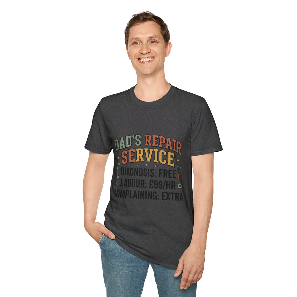 Dad's Repair Service T-Shirt | Funny Handyman Slogan, Tool Graphic