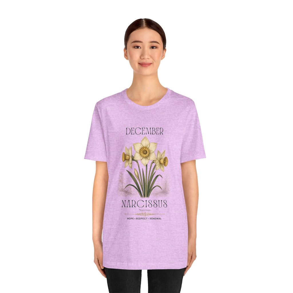 December Birth Flower Tee | Narcissus & Holly Celestial Design | Birthday Gift