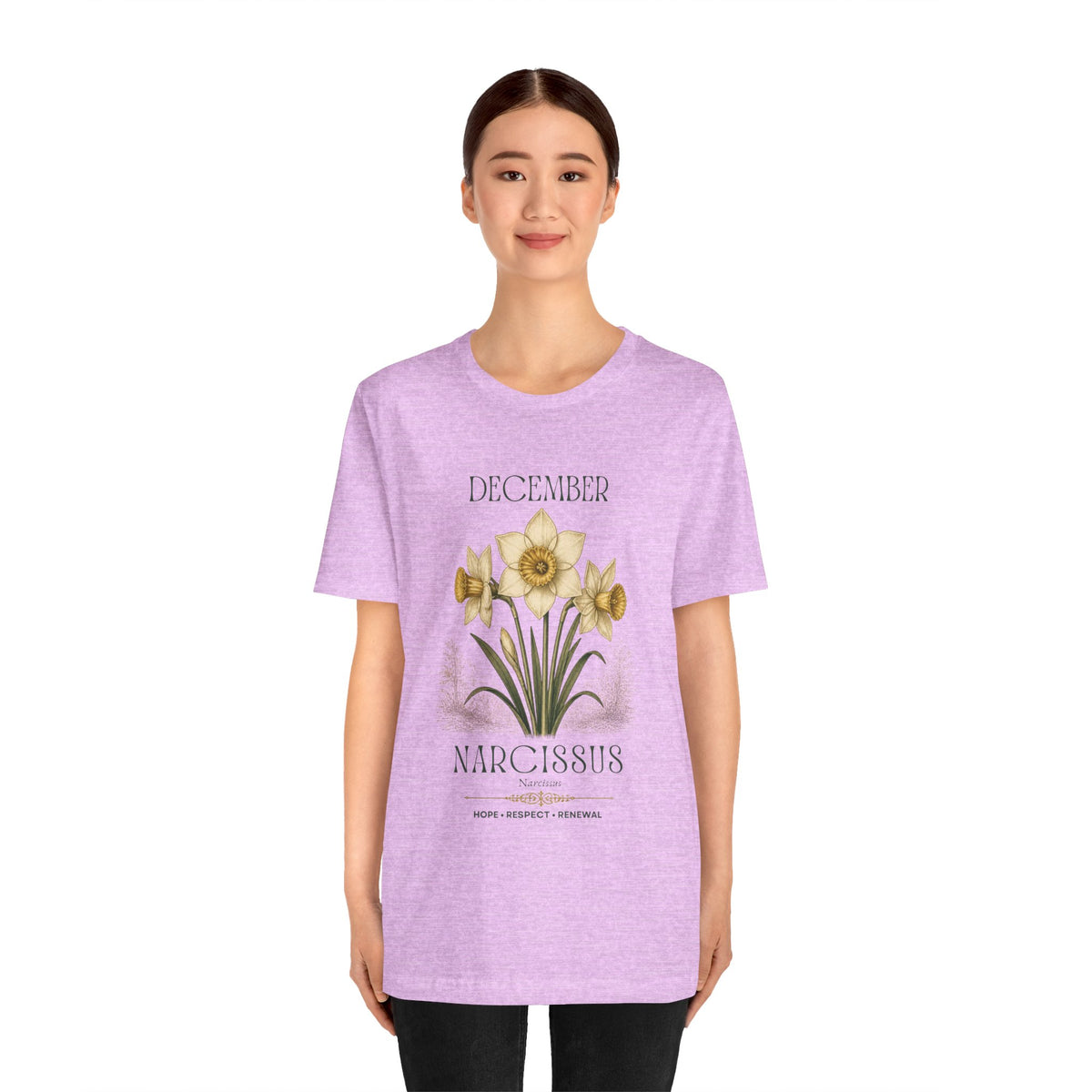 December Birth Flower Tee | Narcissus & Holly Celestial Design | Birthday Gift