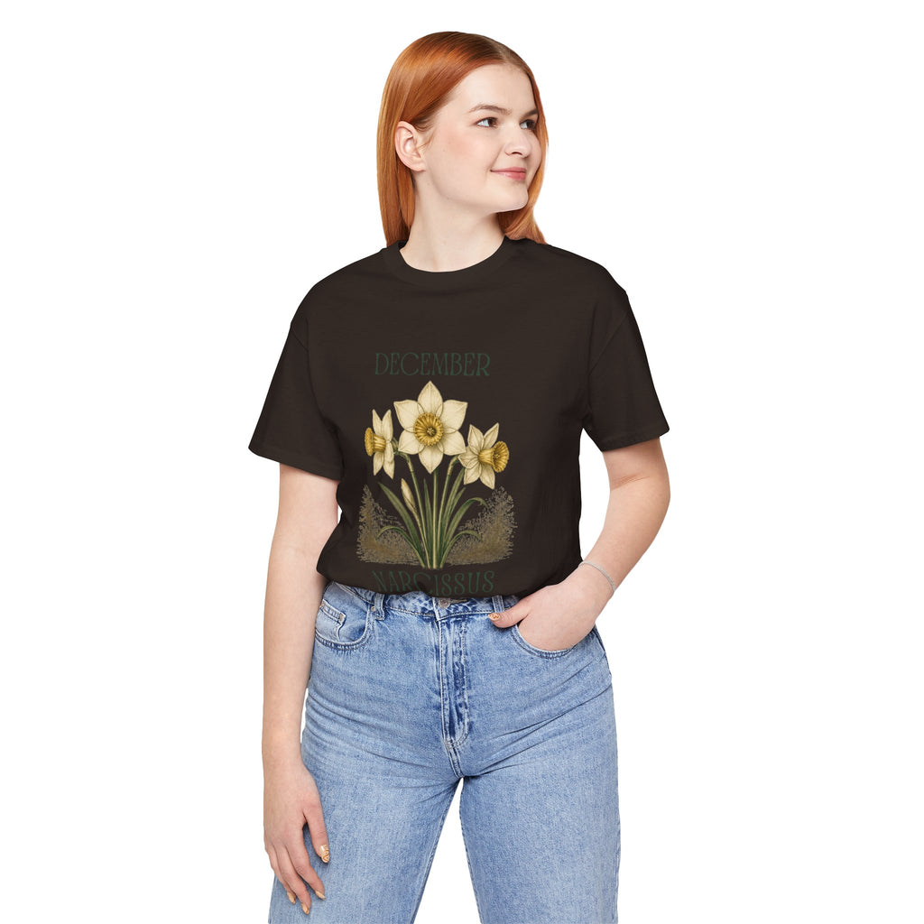 December Birth Flower Tee | Narcissus & Holly Celestial Design | Birthday Gift