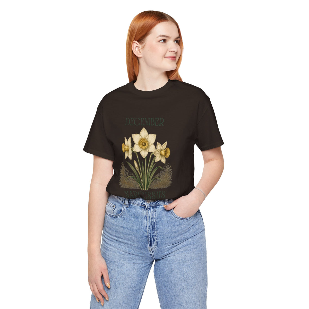 December Birth Flower Tee | Narcissus & Holly Celestial Design | Birthday Gift