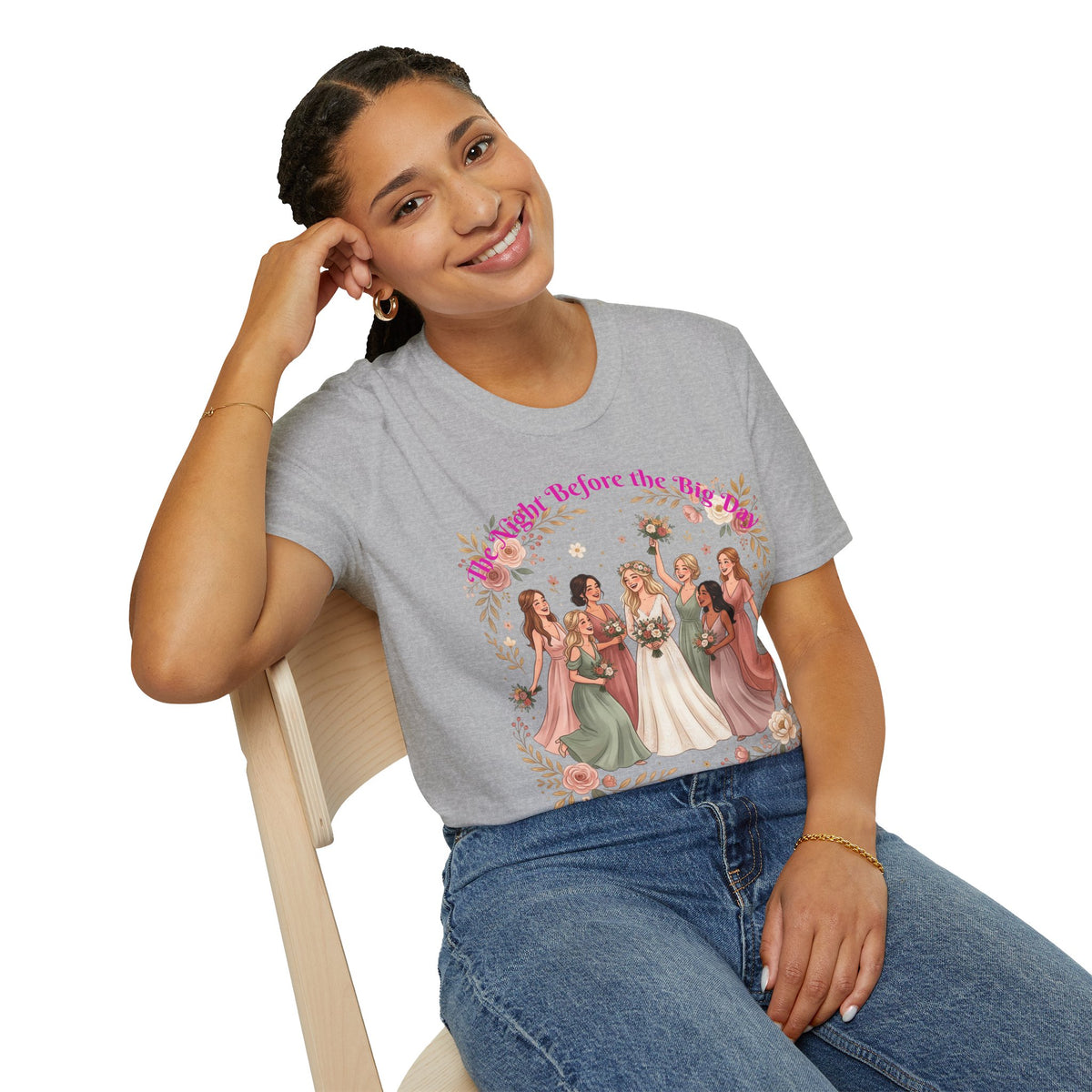 Bride and Bridesmaids Illustration T-Shirt | Floral Wedding Bridal Party Design