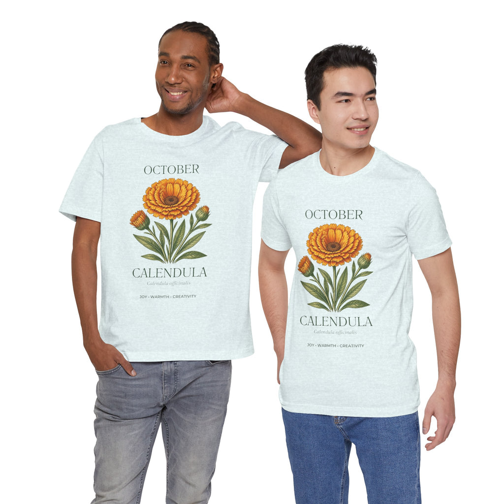 October Birth Flower Tee | Marigold & Cosmos Celestial Design | Birthday Gift