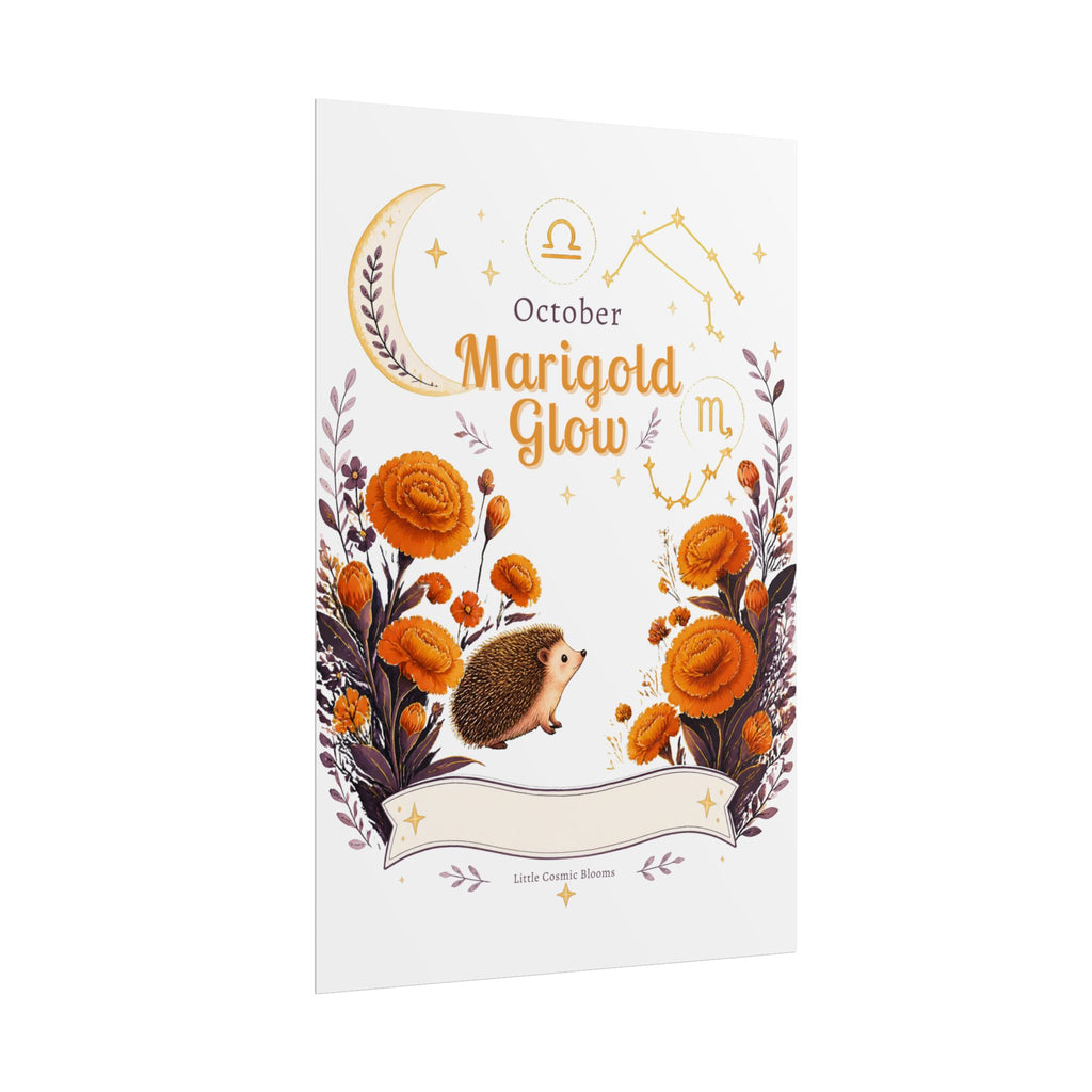 October Birth Flower, Marigold Glow Poster — Zodiac Libra/Hedgehog Wall Art