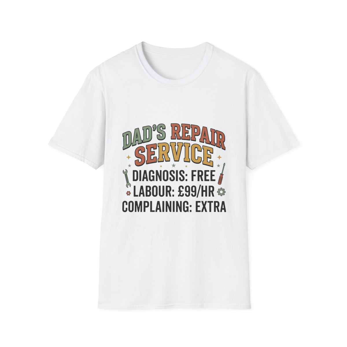 Dad's Repair Service T-Shirt | Funny Handyman Slogan, Tool Graphic