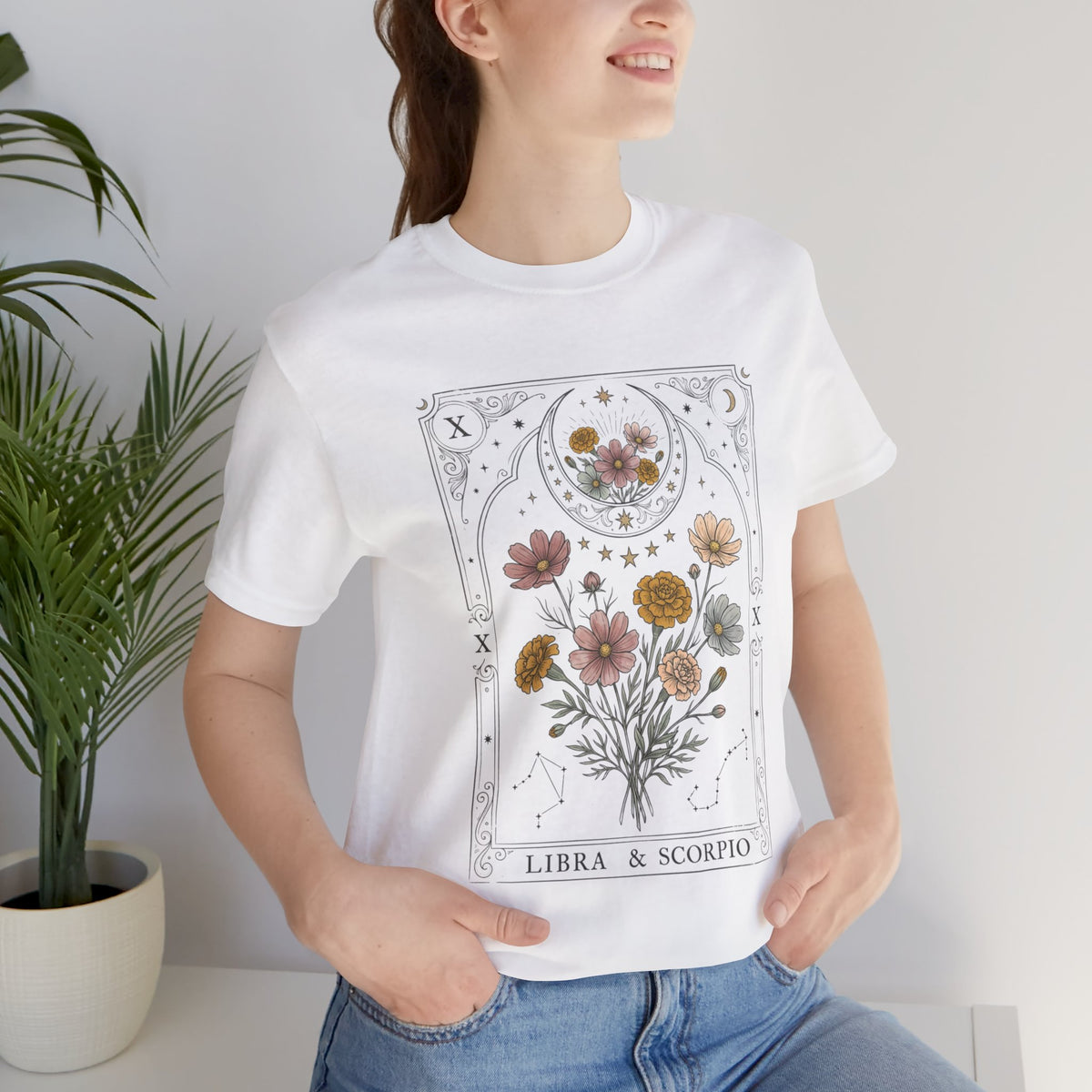 Libra & Scorpio Floral Zodiac T‑Shirt — Botanical Horoscope Tee