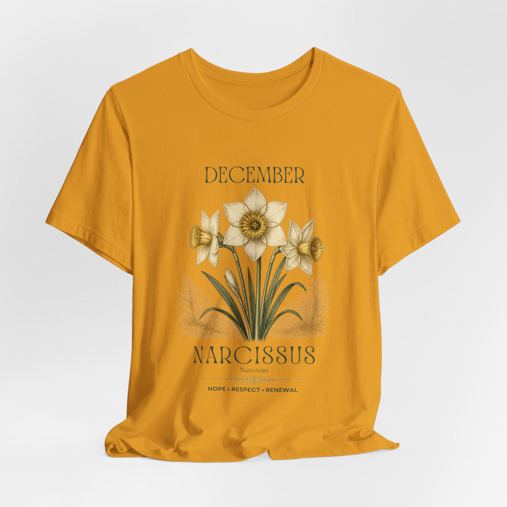 December Birth Flower Tee | Narcissus & Holly Celestial Design | Birthday Gift