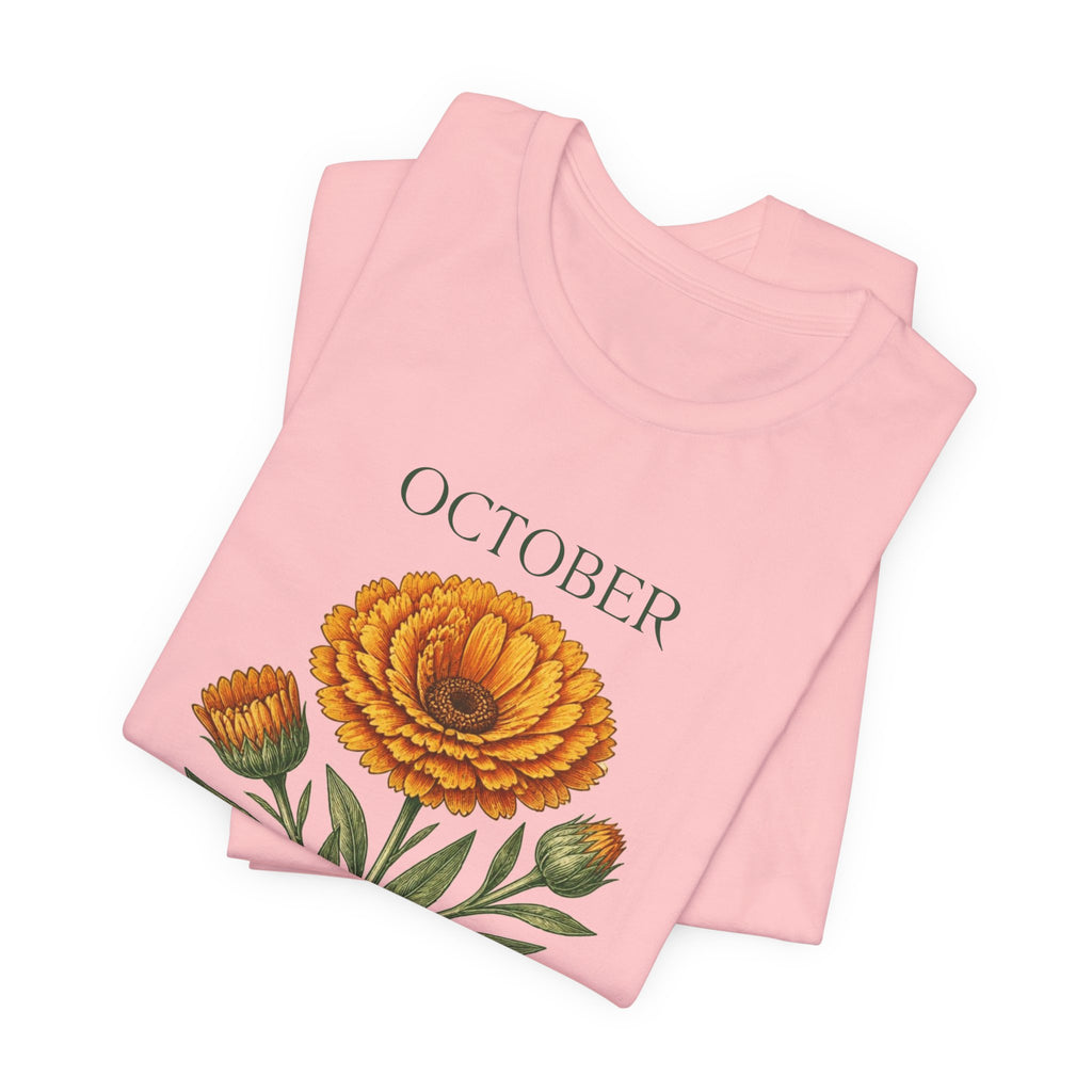 October Birth Flower Tee | Marigold & Cosmos Celestial Design | Birthday Gift