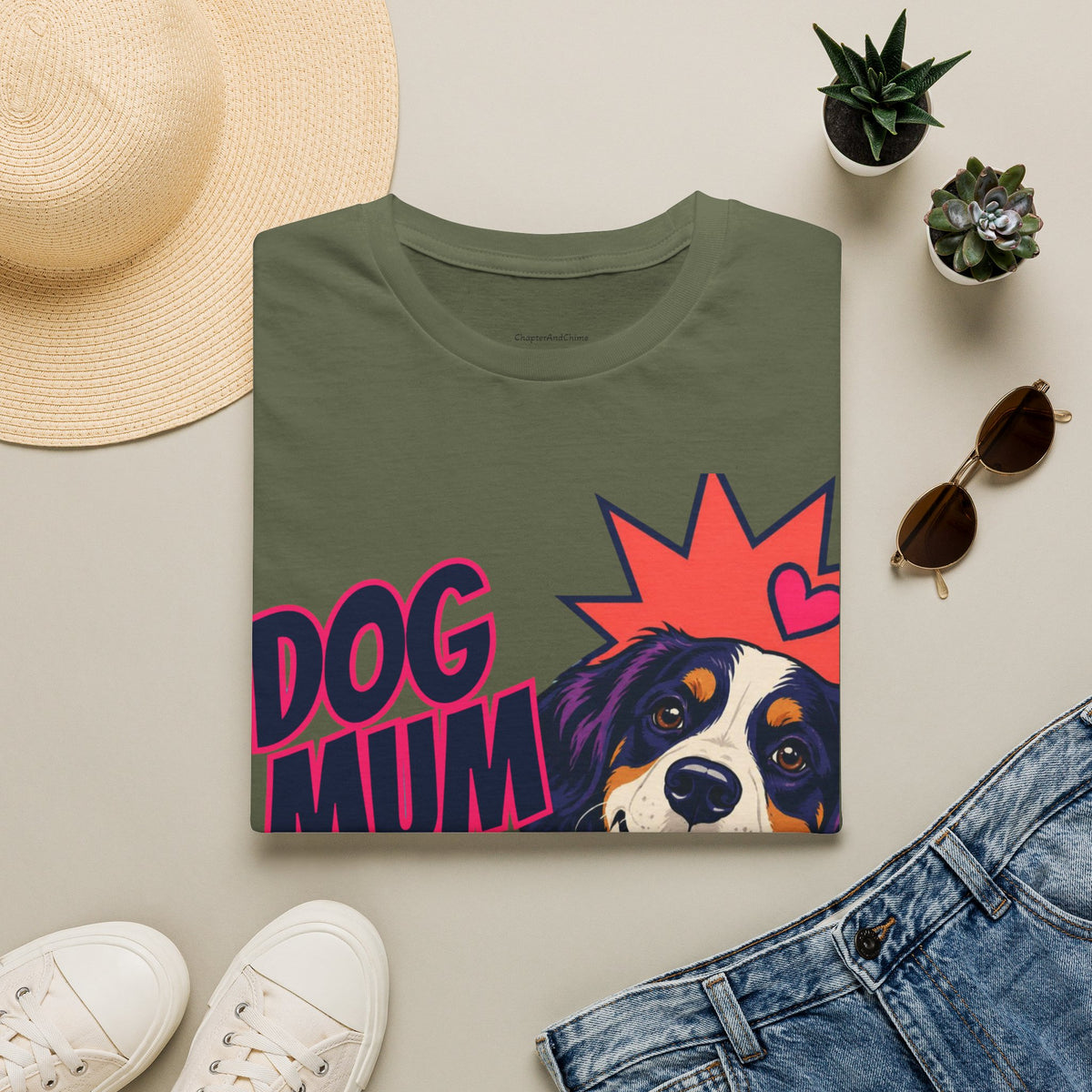 Dog Mum Pop Art T-Shirt | Happy Dog Portrait, Heart Collar