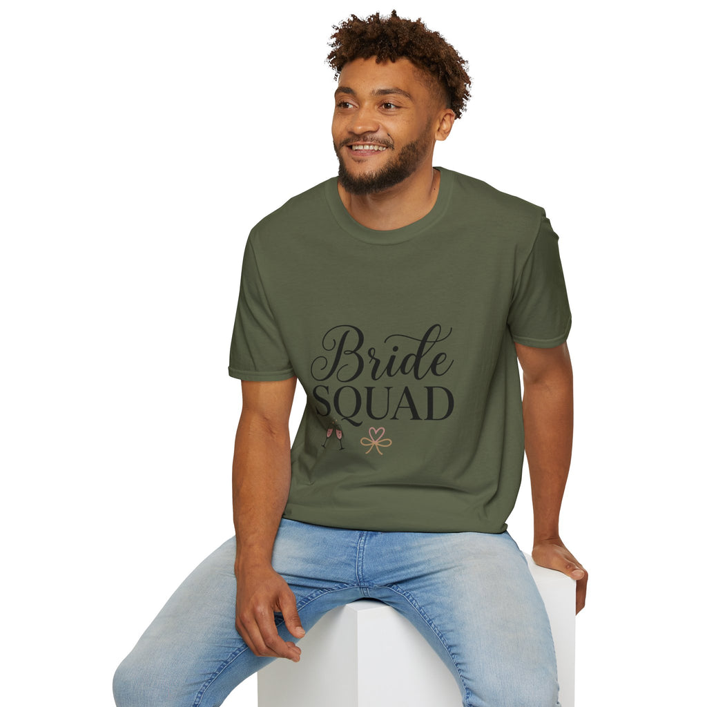 Bride Squad T-Shirt — Bachelorette Party Bridesmaid Tee with Champagne Icons