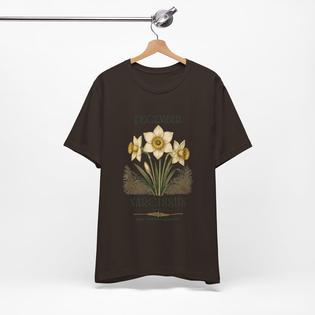 December Birth Flower Tee | Narcissus & Holly Celestial Design | Birthday Gift
