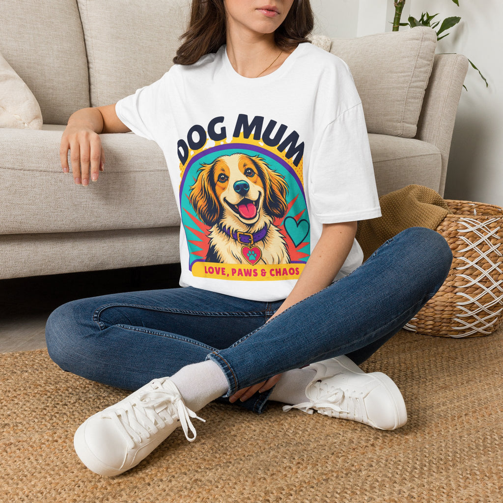 Dog Mum T-Shirt | Cute Happy Dog Illustration, Love Paws & Chaos