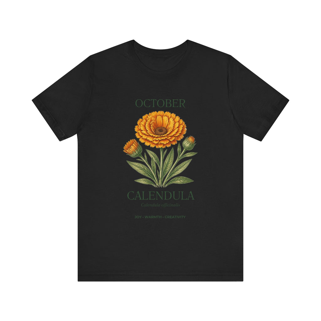 October Birth Flower Tee | Marigold & Cosmos Celestial Design | Birthday Gift