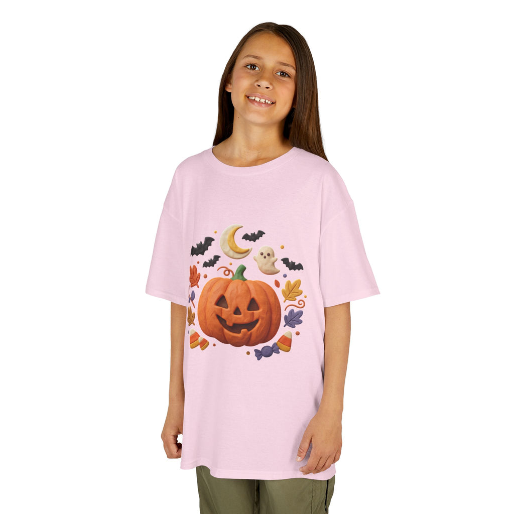 Jack-o'-Lantern Pumpkin Kids Tee | Halloween Ghosts, Bats, Moon, Autumn Leaves