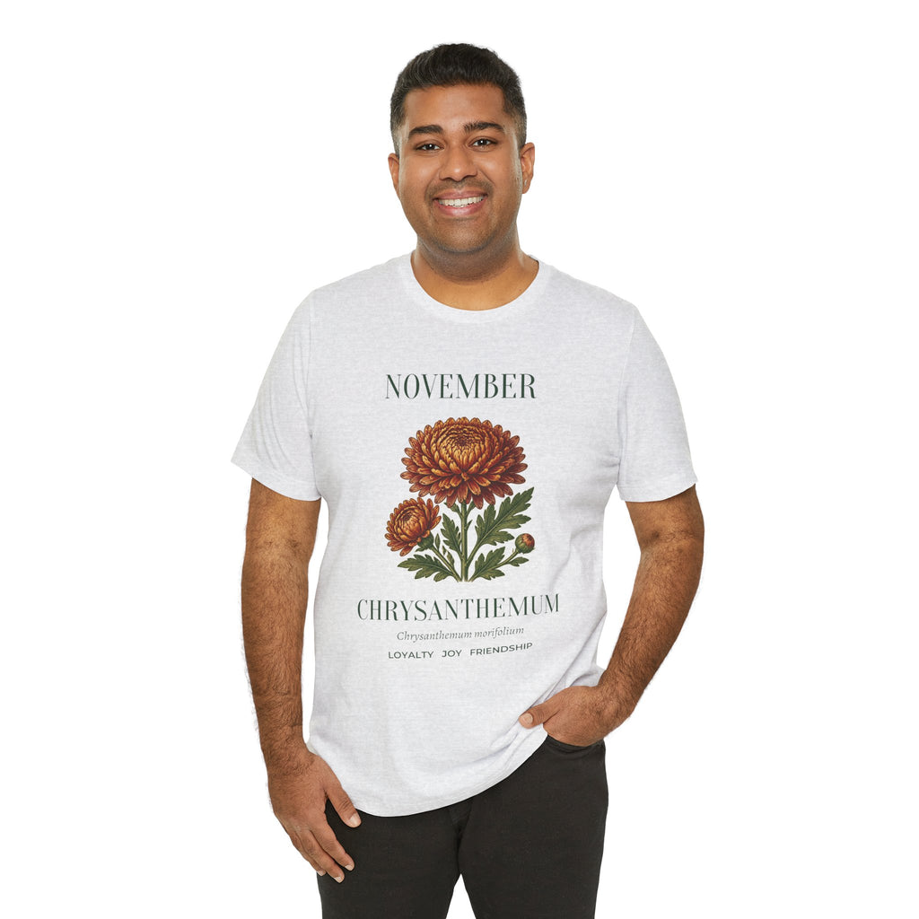 November Birth Flower Tee | Chrysanthemum Celestial Design | Birthday Gift