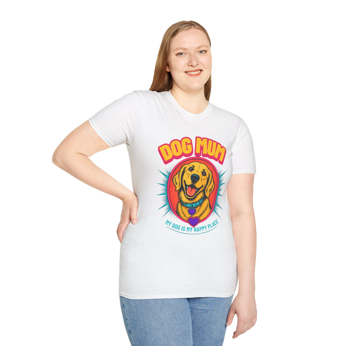 Dog Mum Golden Retriever T-Shirt | Cute Retro Dog Portrait, Pet Lover Tee