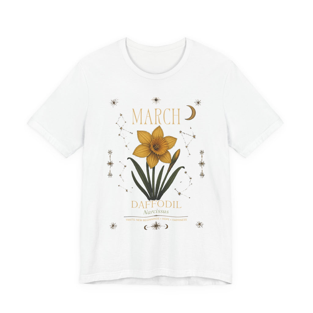 March Zodiac/Celestial aesthetics with birth flower — Birth Month Flower Tee